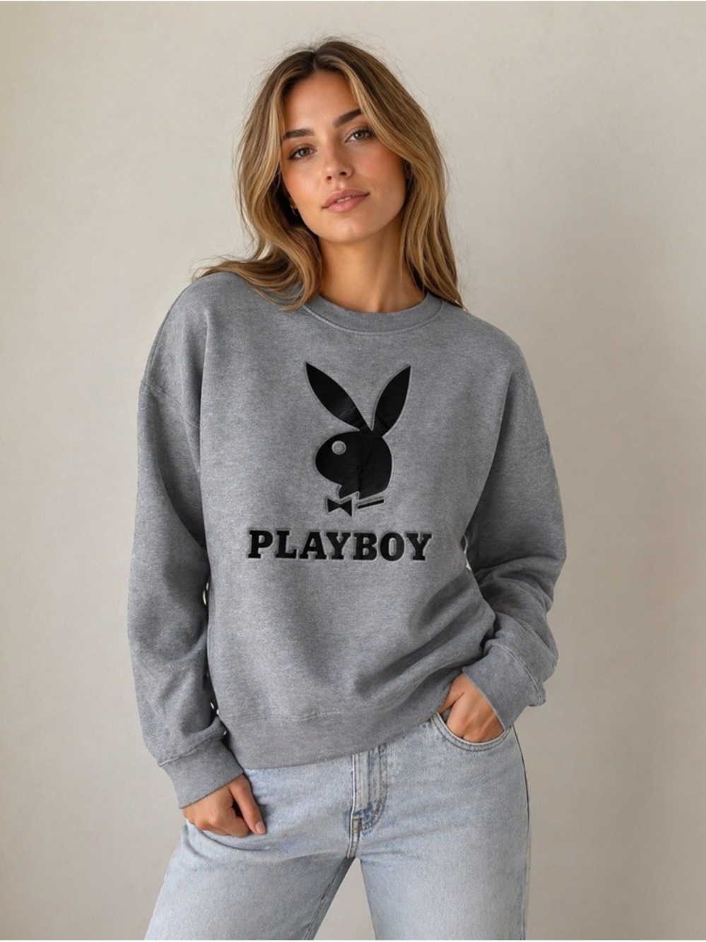Playboy Grey Crewneck Sweatshirt Logo Pullover Size L/G